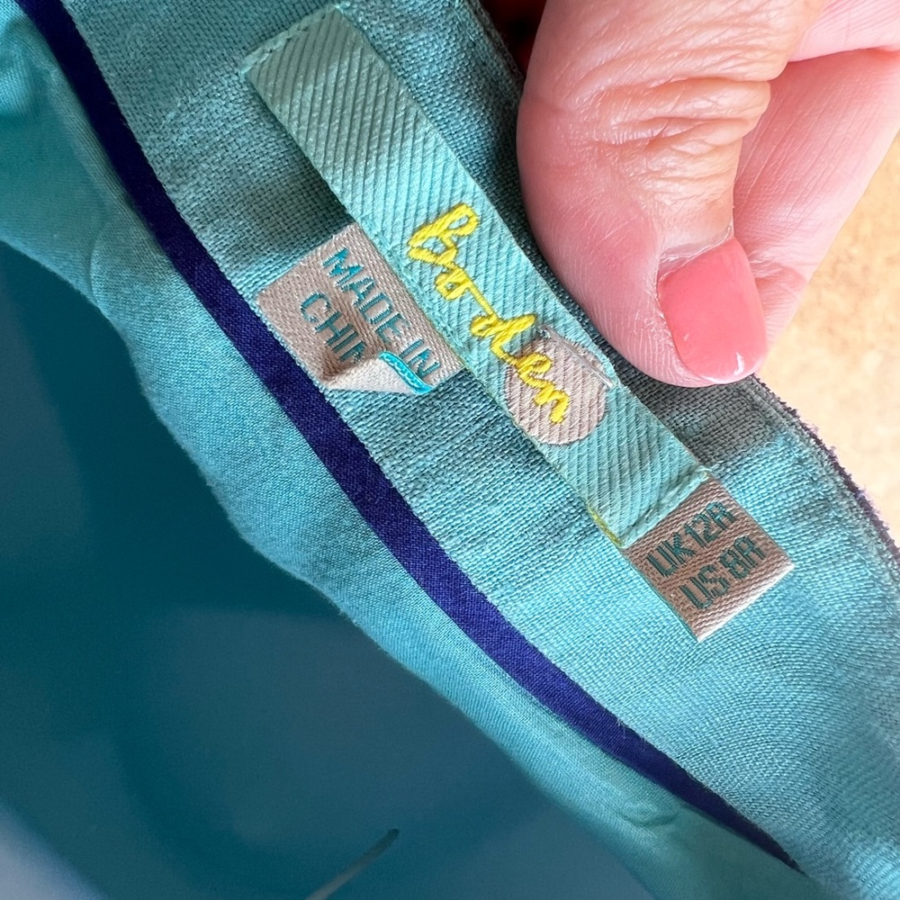 Boden teal Midi linen dress with Blue accents size 8 - Picture 3 of 8